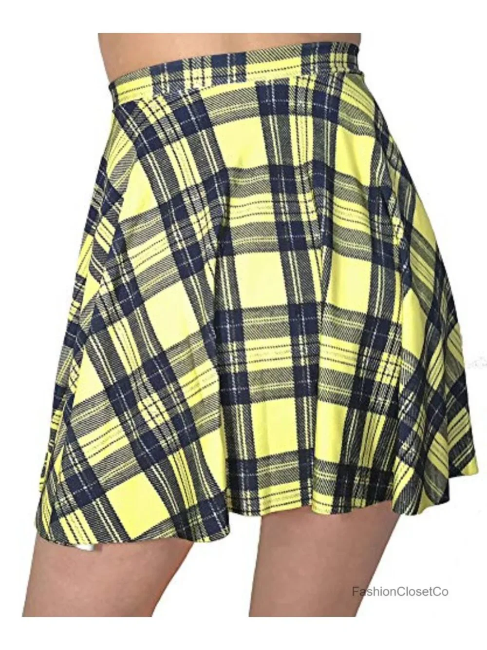 Women's Pleated Flared Midi Skirt High Rise Plaid Pull On Lightweight